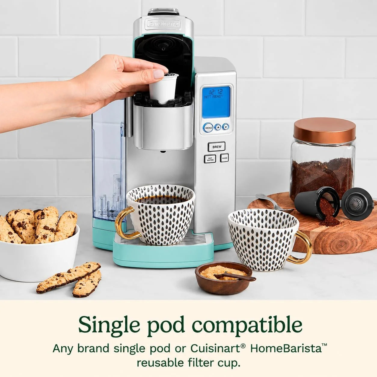 Cuisinart Coffee Maker, Single Serve 72-Ounce Reservoir Coffee Machine, Programmable Brewing & Hot Water Dispenser, Stainless Steel, Robins Egg Blue