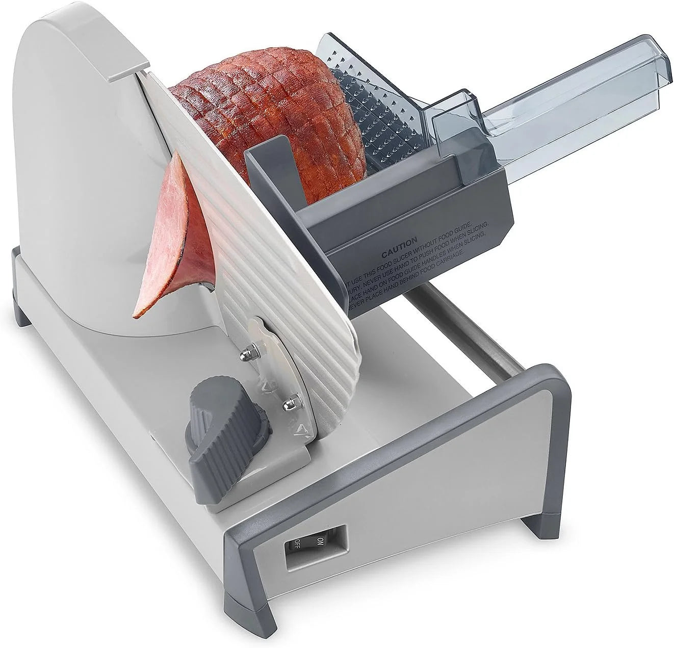 Cuisinart Kitchen Pro Food Slicer, Meat Slicer with Slice Control Knob Adjusts from 1/32" to 1/2" to Slice Bread, Roasts, and Firm Cheeses, Removable 7.5" Stainless Steel Cutting Blade, FS-75, Gray
