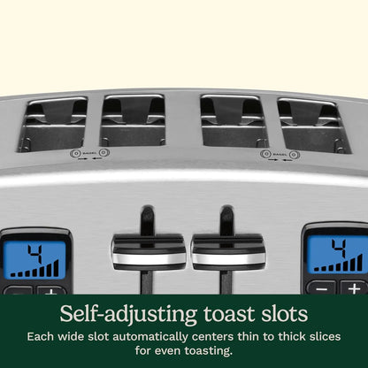 Cuisinart 4 Slice Countdown Motorized Toaster, Compact Design with Extra-Wide Slots for Toasting, Defrost & Reheat Functions, CPT-435P1, Stainless Steel
