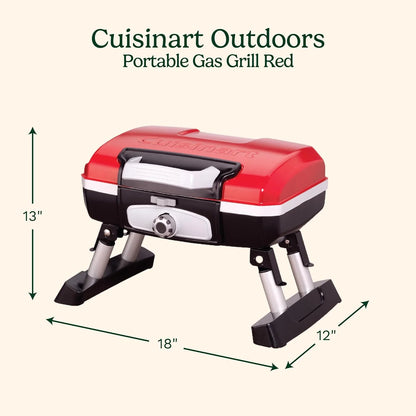 Cuisinart Petite Gourmet Portable Gas Grill, Compact Portable Grill Propane, 150 Sq. In. Cooking Surface, 5,500 BTU Burner Small Gas Grills for Camping, BBQ, Folding Legs and Carry Handles, Red