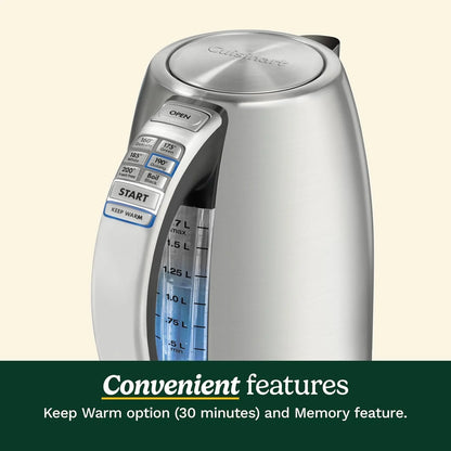 Cuisinart PerfecTemp 1.7-Liter Electric Kettle, Cordless Electric Tea Kettle, 1500W for Fast Heat-Up, 6 Preset Temperatures, 30-Minute Keep Warm, Stay Cool Nonslip Handle, Pistachio Stainless