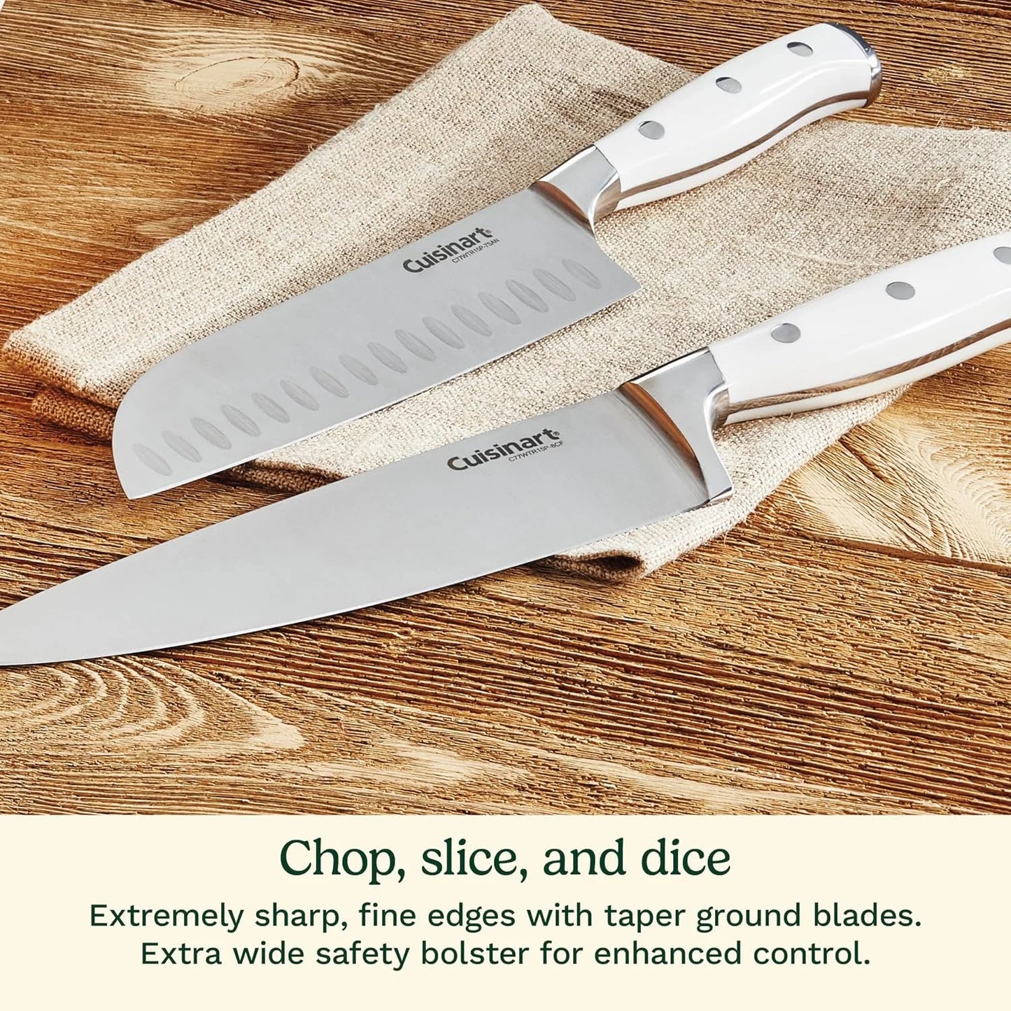 Cuisinart 15-Piece Knife Set with Block, High Carbon Stainless Steel, Forged Triple Rivet, White, C77WTR-15P (Pack of 2)