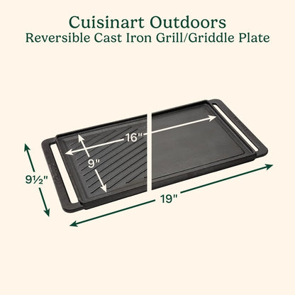 Cuisinart Reversible Cast Iron Grill/Griddle Plate, 15.75” x 9” Pre-Seasoned Cooking Surface with Flat and Ribbed Sides, Stovetop Griddle for Electric Ranges, Use on Stove, Campfire, or Gas Grill