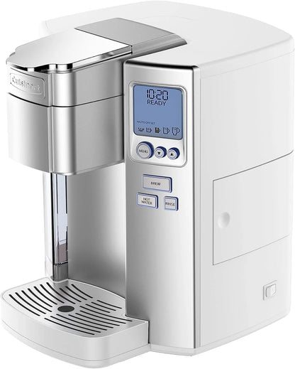 Cuisinart Coffee Maker, Single Serve 72-Ounce Reservoir Coffee Machine, Programmable Brewing & Hot Water Dispenser, Stainless Steel, White