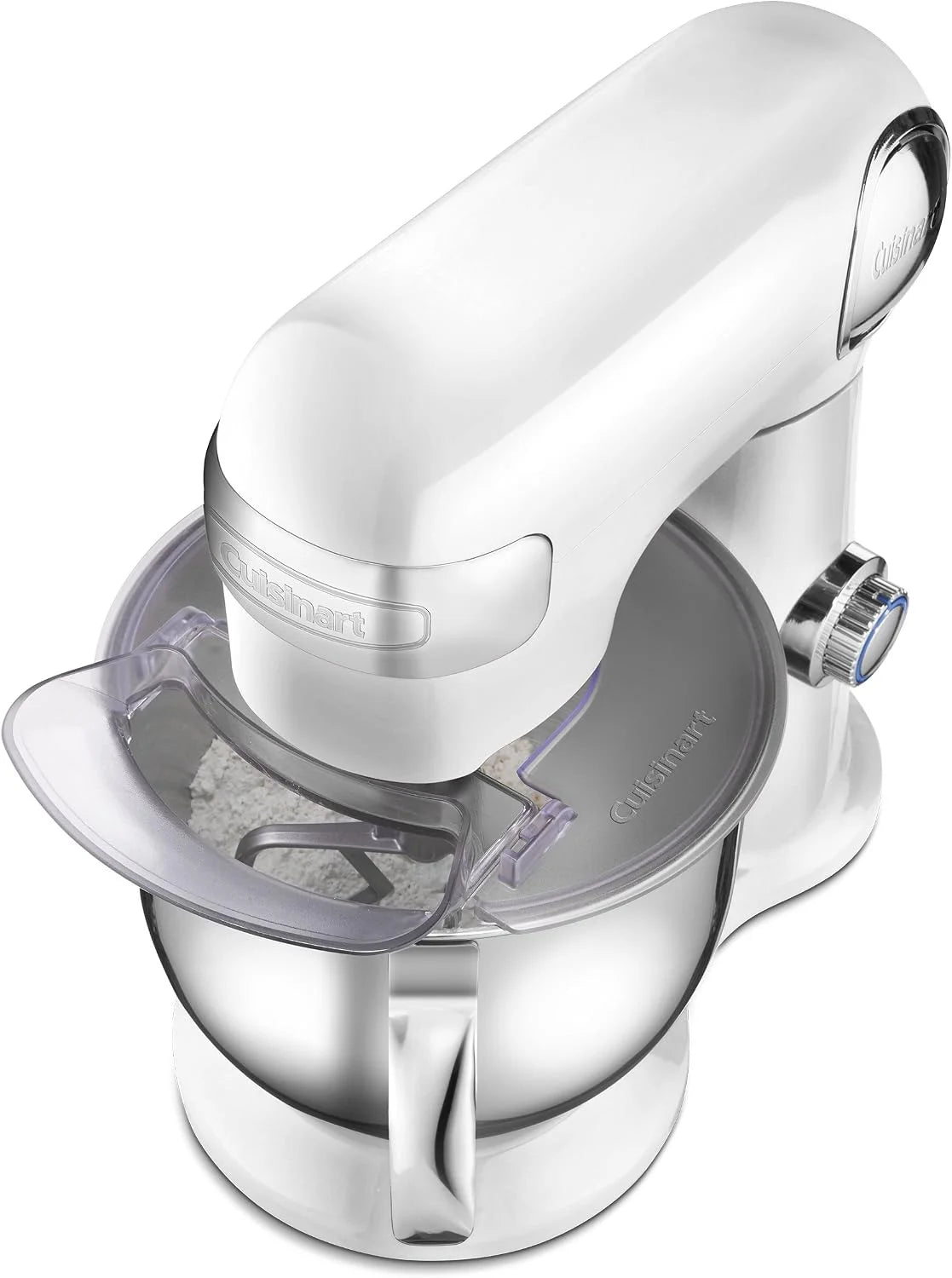 Cuisinart Stand Mixer, 12 Speed, 5.5 Quart Stainless Steel Bowl, Chef’s Whisk, Mixing Paddle, Dough Hook, Splash Guard w/ Pour Spout, White Linen, SM-50NAS, Manual