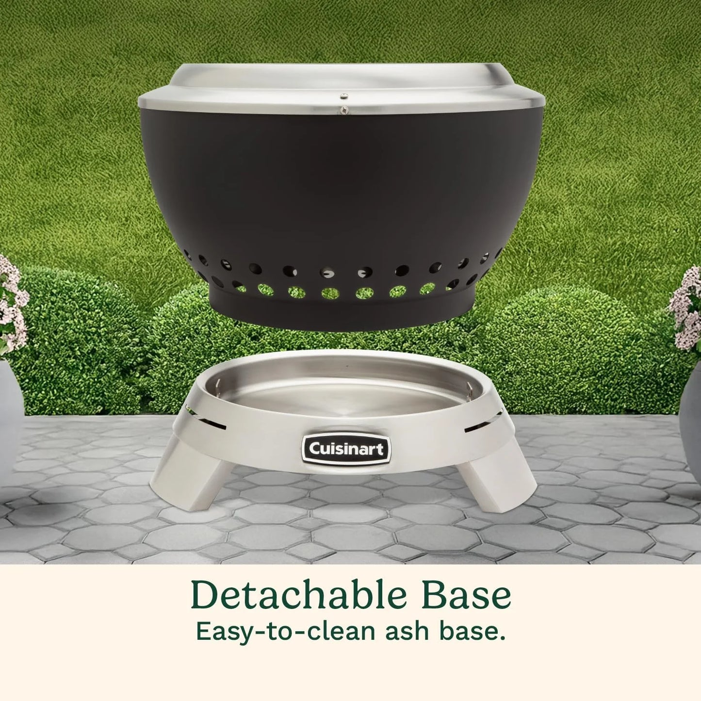 Cuisinart 19.5” Cleanburn Smokeless Fire Pit with Removable Base for Ash, Portable Wood Burning Outdoor Fireplace, Stainless Steel Smoke Free Outdoor Heater, Enhanced Airflow and Easy Cleanup