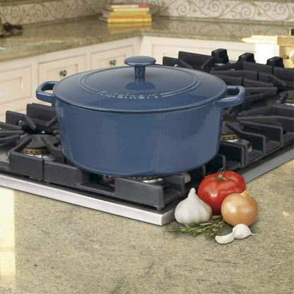 Cuisinart Chef's Classic Enameled Cast Iron Dutch Oven with Lid, Porcelain Enameled Interior, Oven Safe, Induction Compatible, 7-Quart, Round, Provencial Blue