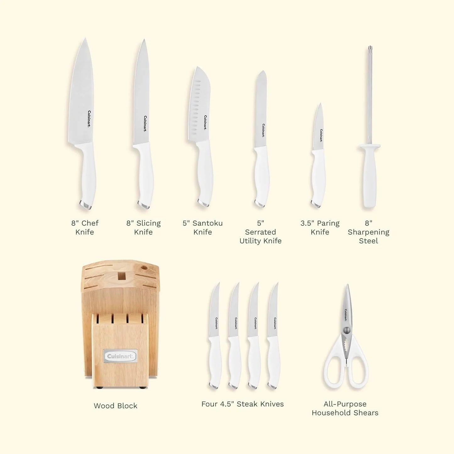 Cuisinart Block Knife Set, 12pc Cutlery Knife Set with Steel Blades for Precise Cutting, Lightweight, Stainless Steel, Durable & Dishwasher Safe, C77SSW-12P (Pack of 2)
