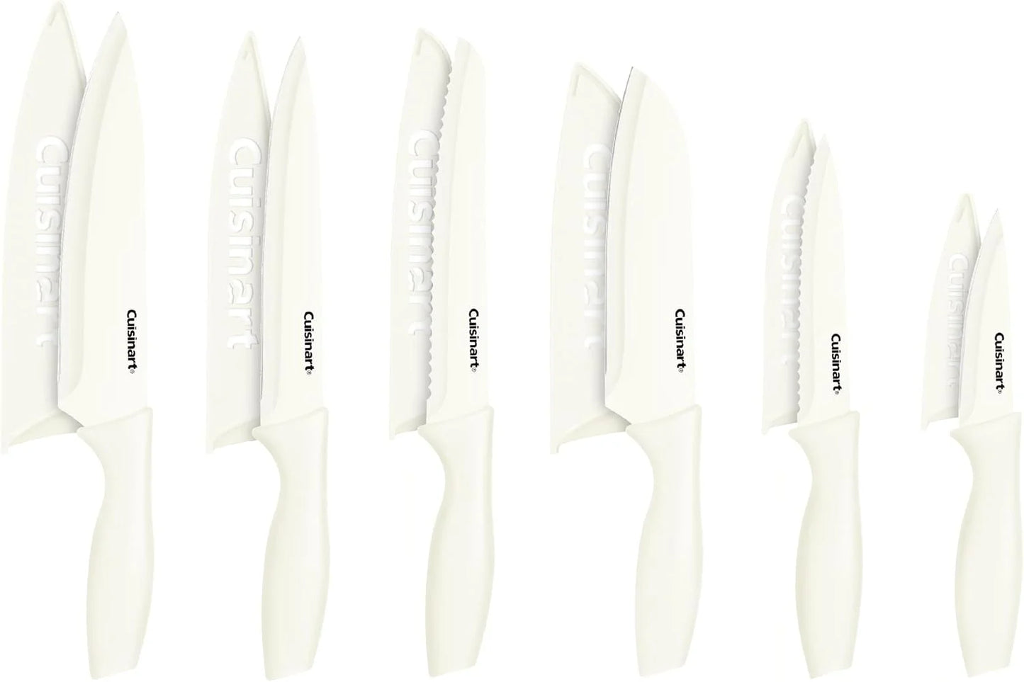 Cuisinart Knife Set, 12pc Ceramic Coated Knife Set with 6 Blades & 6 Blade Guards, Lightweight, Stainless Steel, Durable & Dishwasher Safe (Cream)