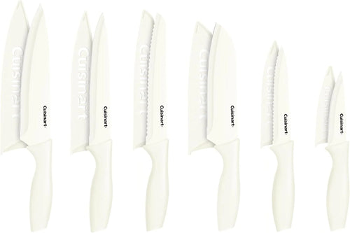 Cuisinart Knife Set, 12pc Ceramic Coated Knife Set with 6 Blades & 6 Blade Guards, Lightweight, Stainless Steel, Durable & Dishwasher Safe (Cream)