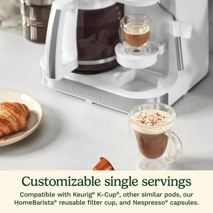 Cuisinart Coffee Center Barista Bar 4-in-1 Coffee Maker, Single-Serve Pods Compatible, Coffeemaker, Three Brewing Sizes, SS-4N1WNAS, White