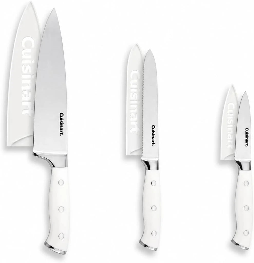 Cuisinart 3-Piece Forged High-Carbon Stainless Steel Knife Set with Blade Sheaths, Full-Tang Triple-Rivet Construction