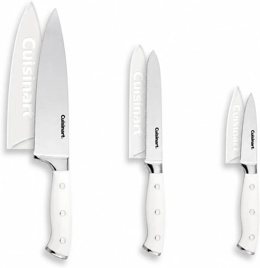 Cuisinart 3-Piece Forged High-Carbon Stainless Steel Knife Set with Blade Sheaths, Full-Tang Triple-Rivet Construction