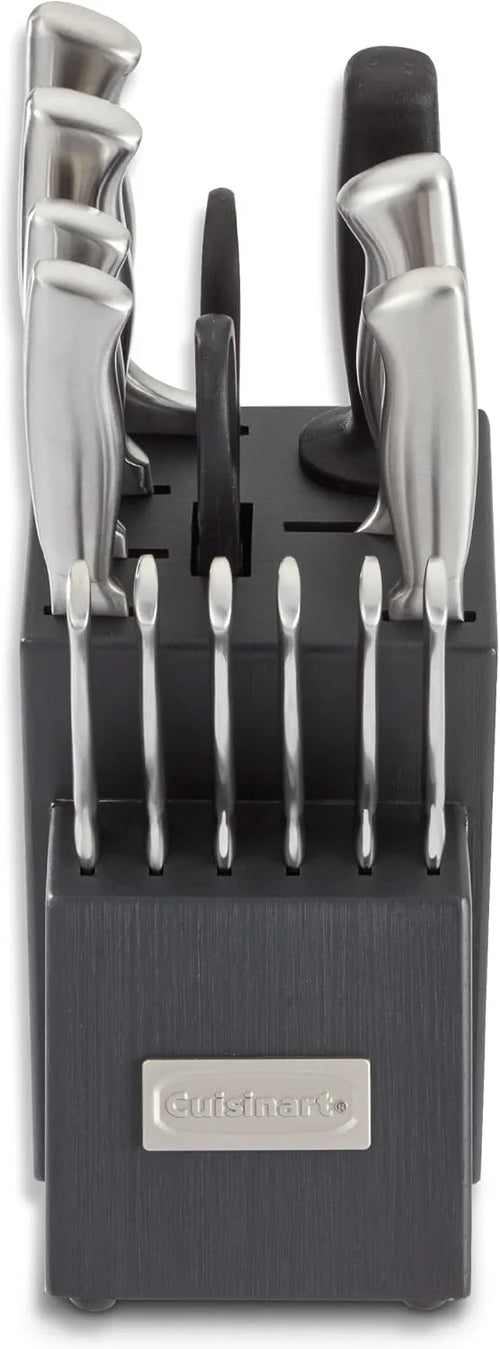 Cuisinart Professional Block Knife Set, 15pc Cutlery Knife Set with Steel Blades for Precise Cutting, Lightweight, Stainless Steel, Durable & Dishwasher Safe, Woodgrain Grey Finish