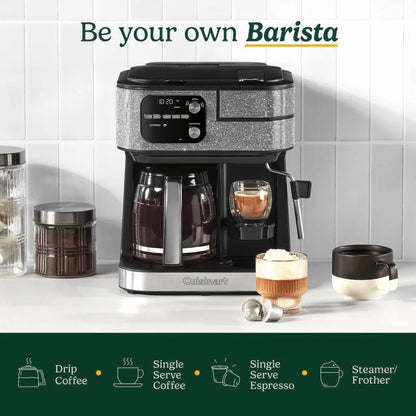 Cuisinart Coffeemaker, Coffee Center Barista Bar 4-In-1 Coffee Machine, Single-Serve Coffee, Espresso & Nespresso Capsule Compatible, 12-Cup Carafe, Silver Crystal, SS-4N1SC