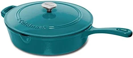 Cuisinart Chef's Classic Enameled Cast Iron Dutch Oven with Lid, Porcelain Enameled Interior, Oven Safe, Induction Compatible, 12-Inch, Chicken Fryer, Teal