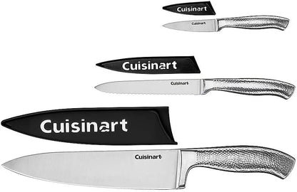 Cuisinart Classic Forged Knife Set – High-Carbon Hammered Stainless Steel Blades, Sheath Guards, Ultra Sharp Edge, Extra-Wide Bolster for Stability (6-Piece: 8" Chef, 5.5" Utility, 3.5" Paring)