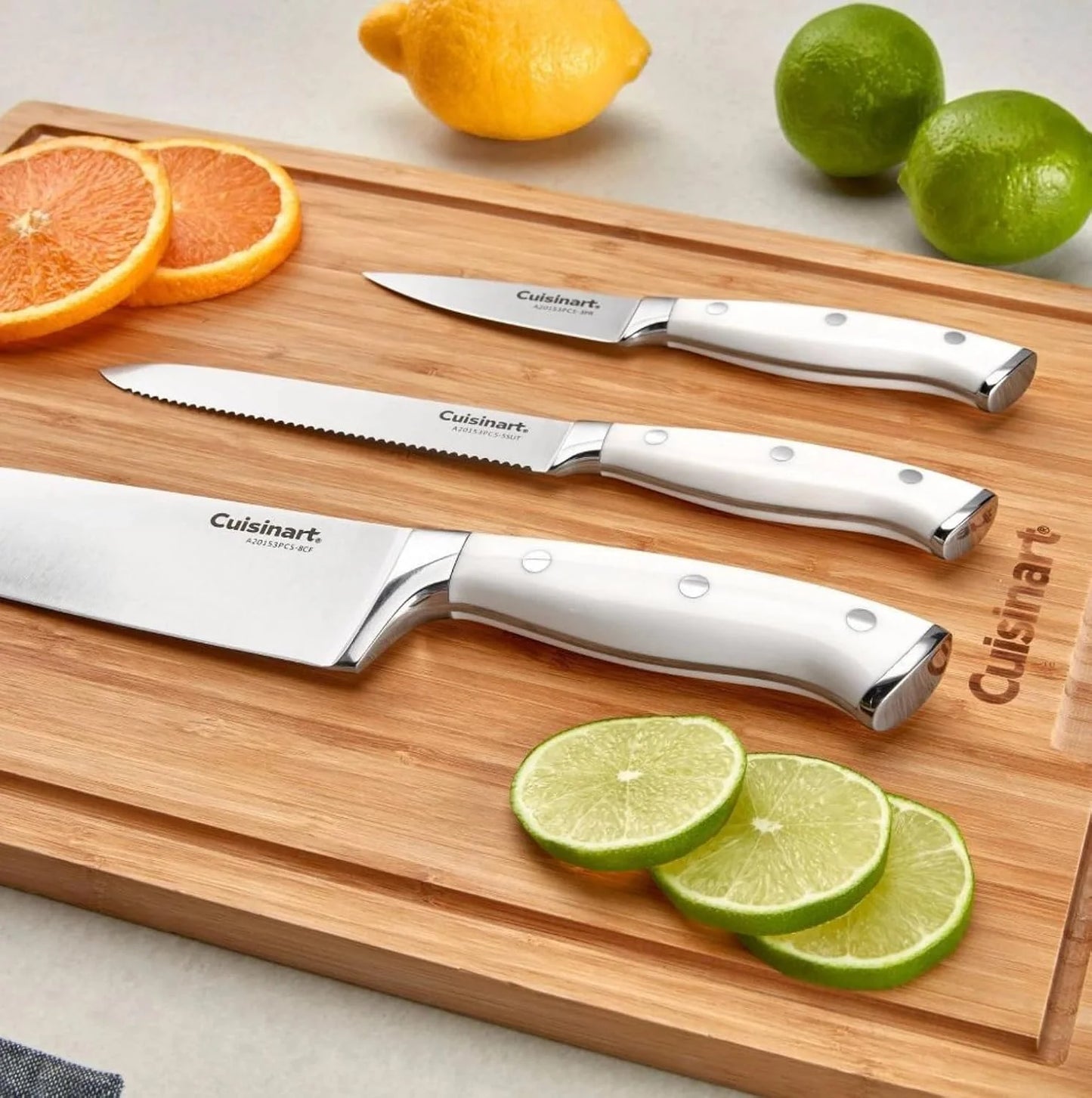 Cuisinart 3-Piece Forged High-Carbon Stainless Steel Knife Set with Blade Sheaths, Full-Tang Triple-Rivet Construction