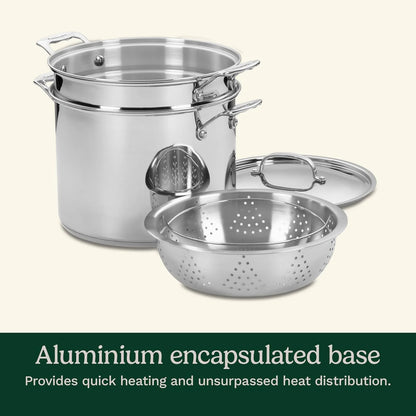 Cuisinart 4-Piece Cookware Set, 12 Quarts, Chef's Classic Stainless Steel Pasta/Steamer, 77-412P1