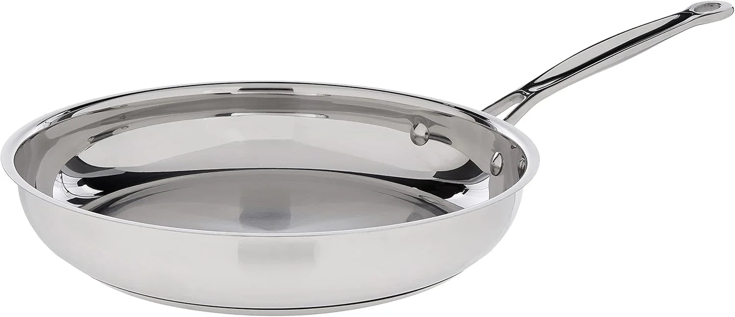 Cuisinart 10-Inch Open Skillet, Stainless Steel Skillet Large Kitchen Pan, Dishwasher Safe, Compatible with Induction, Electric, Gas Cooktops, Oven Safe Saucepan, Cool Grip Handles