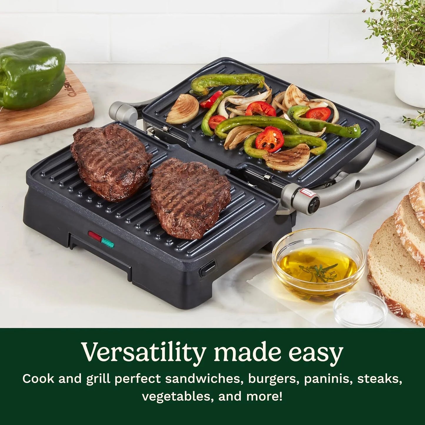 Cuisinart Griddler® Indoor Grill & Panini Press, Dishwasher-Safe Nonstick Cooking Plates, Stainless Steel, GR-11NAS