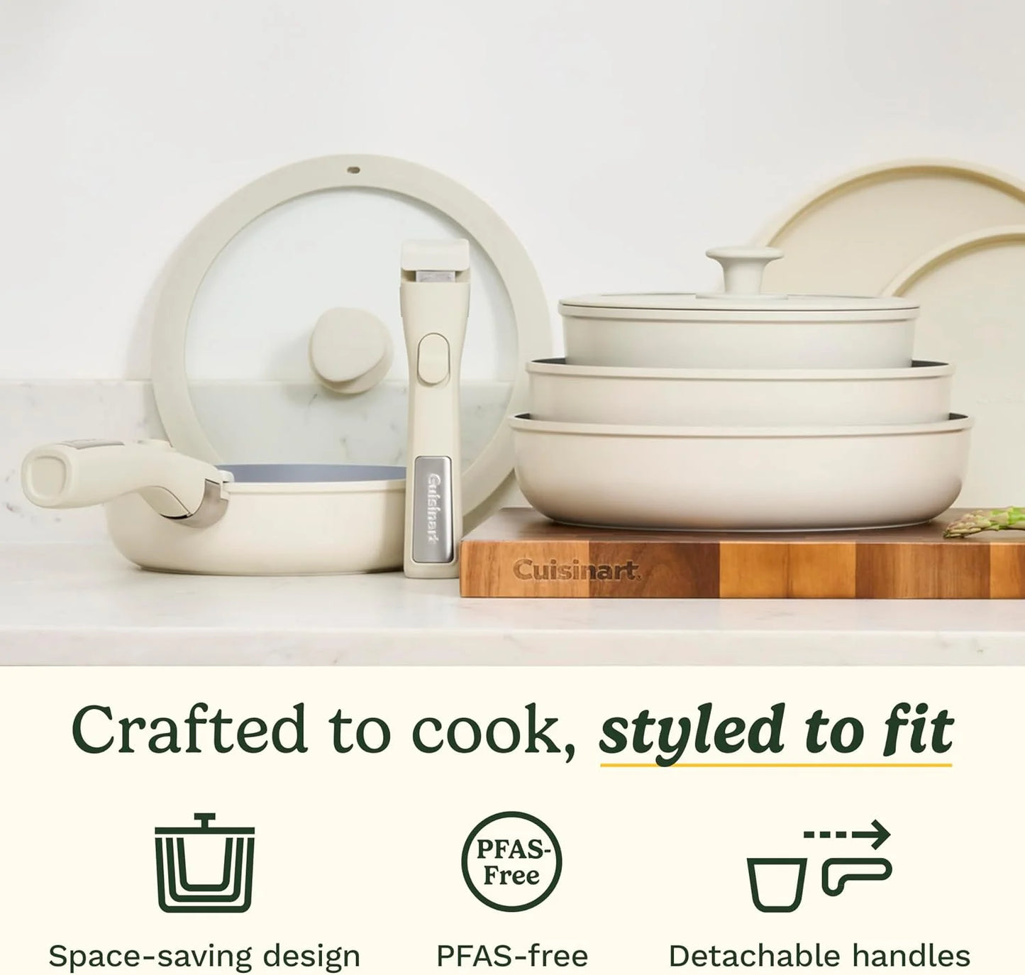 Cuisinart ClickSmart Nonstick Ceramic Cookware, Detachable Handle, 13-Pc