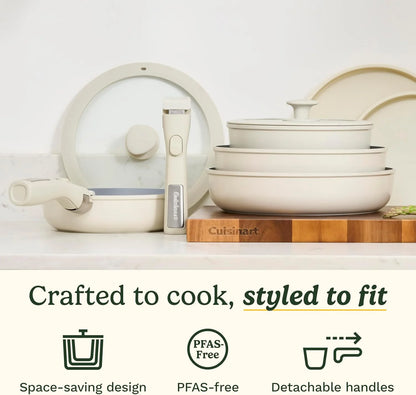 Cuisinart ClickSmart Nonstick Ceramic Cookware, Detachable Handle, 13-Pc