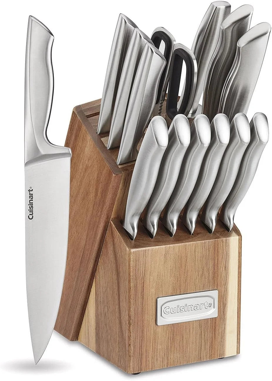 Cuisinart 15pc German Stainless Steel Hollow Handle Cutlery Block Set w/Acacia Block