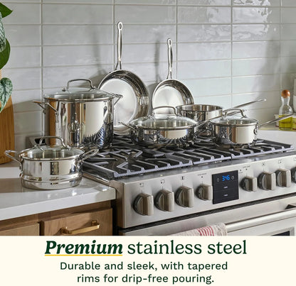 Cuisinart Chef’s Classic 11-Piece Stainless Steel Pots and Pans Set, Cookware Set Compatible with Induction, Electric, Gas Cooktops, Aluminum Core for Even Heat, Cool Grip Handles, Dishwasher Safe