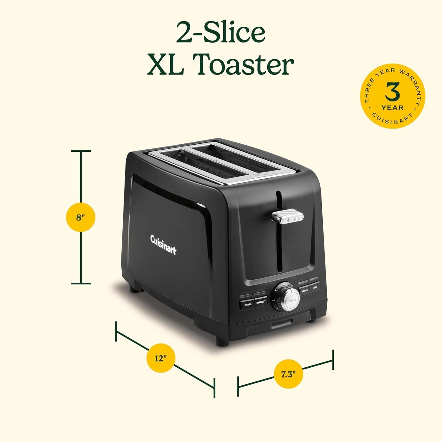Cuisinart Core Collection 2-Slice Toaster | Extra-Long Slots for Artisan Bread, Bagel | High-Lift Quickview™ | Single Slice & Defrost Function | +30sec Toast Boost | Removable Crumb Tray, Black