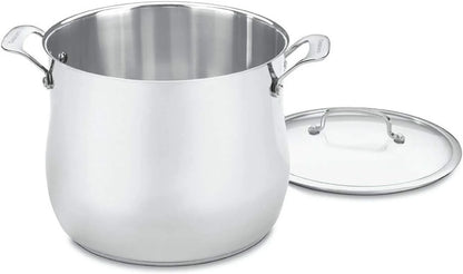 Cuisinart Contour Stainless 12-Quart Stockpot with Glass Cover, Silver