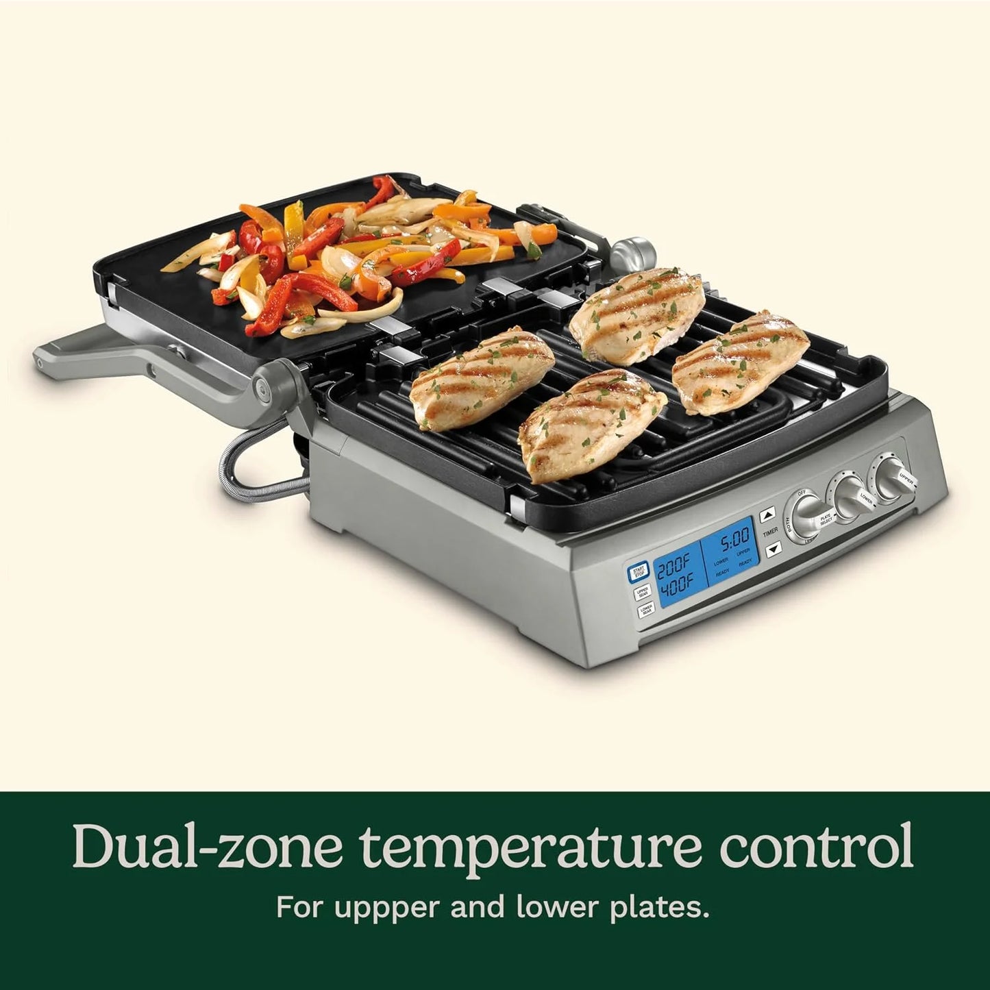 Cuisinart 6-in-1 Elite Griddler, Electric Grill, Griddle & Top Melt, 500°F Temperature Sear Function, LCD Screen, Dishwasher-Safe Cooking Plates, GR-300NAS, Stainless Steel