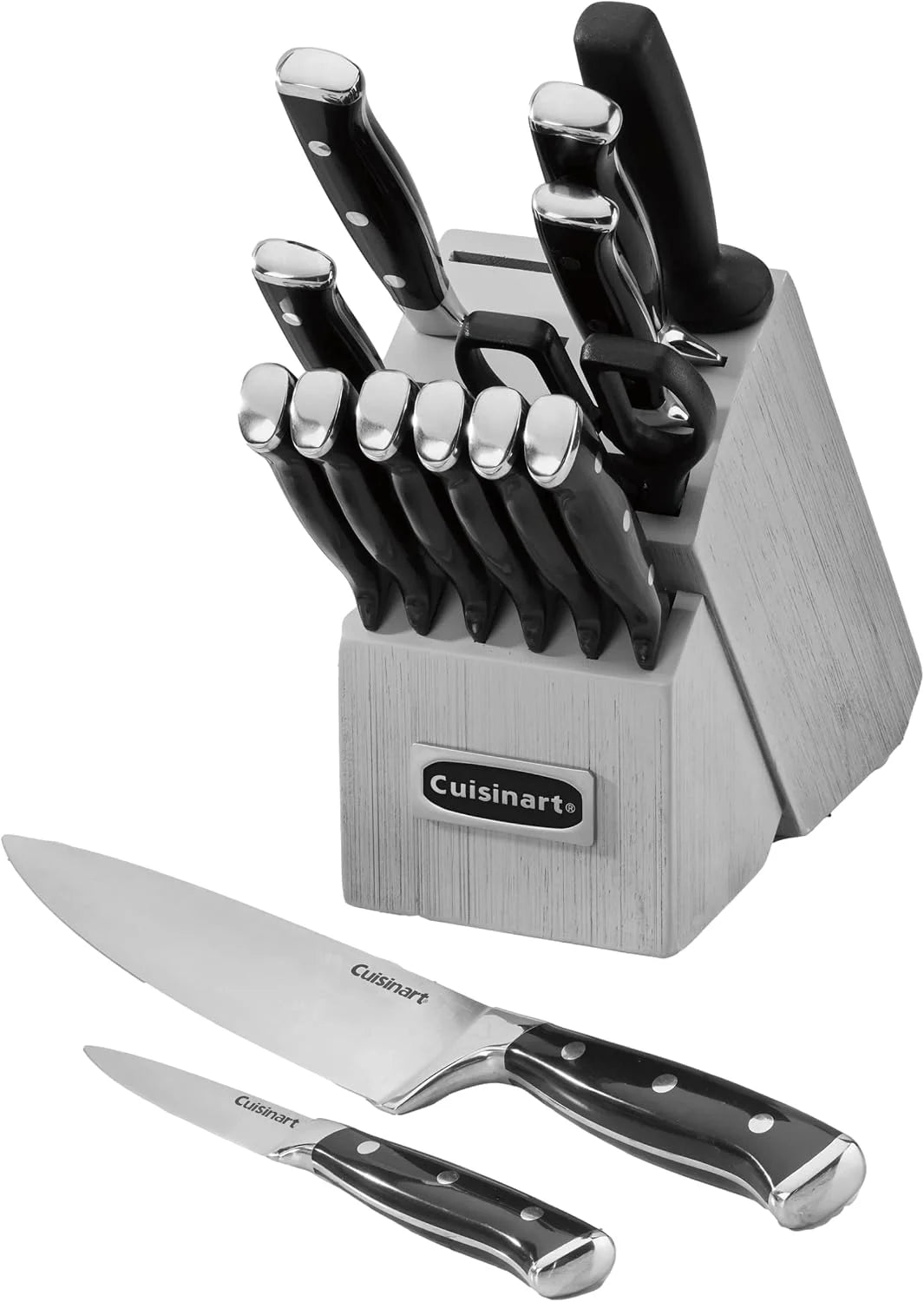 Cuisinart Classic Forged Triple Rivet, 15-Piece Knife Set with Block, Superior High-Carbon Stainless Steel Blades for Precision and Accuracy (Black/Gray)