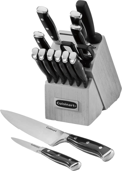 Cuisinart Classic Forged Triple Rivet, 15-Piece Knife Set with Block, Superior High-Carbon Stainless Steel Blades for Precision and Accuracy (Black/Gray)