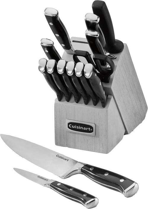 Cuisinart Classic Forged Triple Rivet, 15-Piece Knife Set with Block, Superior High-Carbon Stainless Steel Blades for Precision and Accuracy (Black/Gray)