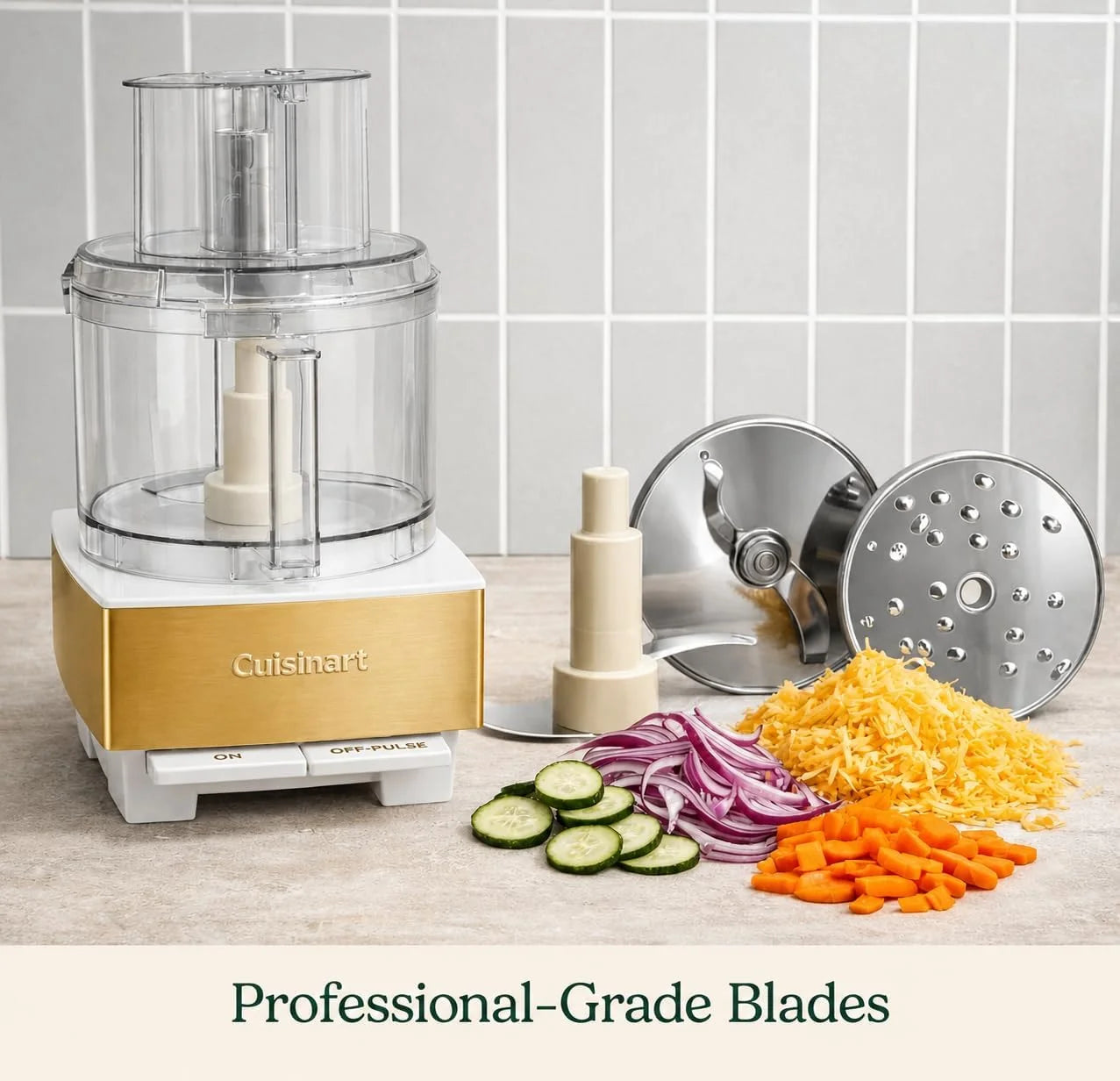 Cuisinart Food Processor 14-Cup Vegetable Chopper for Mincing, Dicing, Shredding, Puree & Kneading Dough, White/Gold Stainless Steel, DFP-14WGY