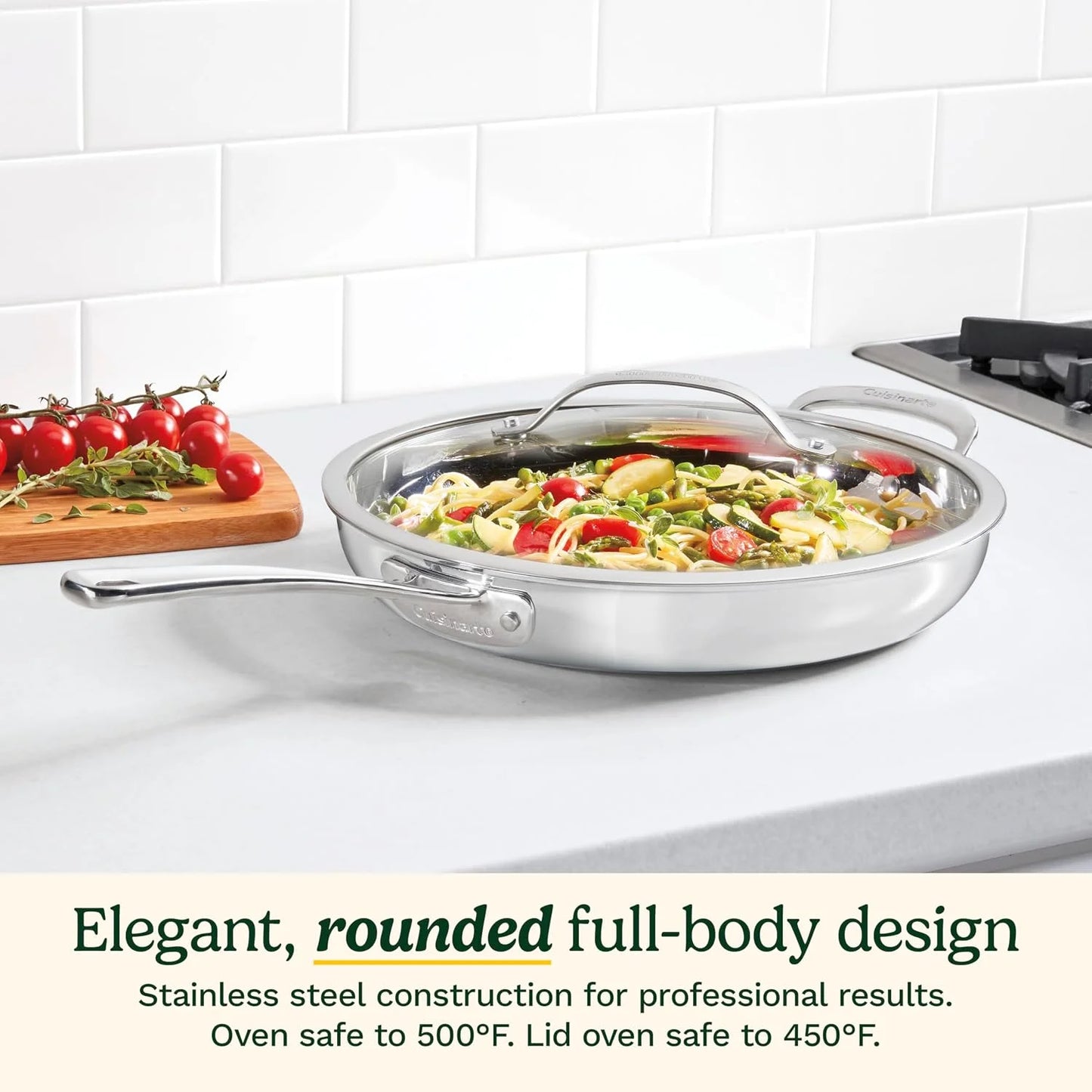 Cuisinart PureClad™ PureClad™ Triple-Ply 12" Stainless Steel Skillet with Helper Handle and Cover. PCT22-30HC