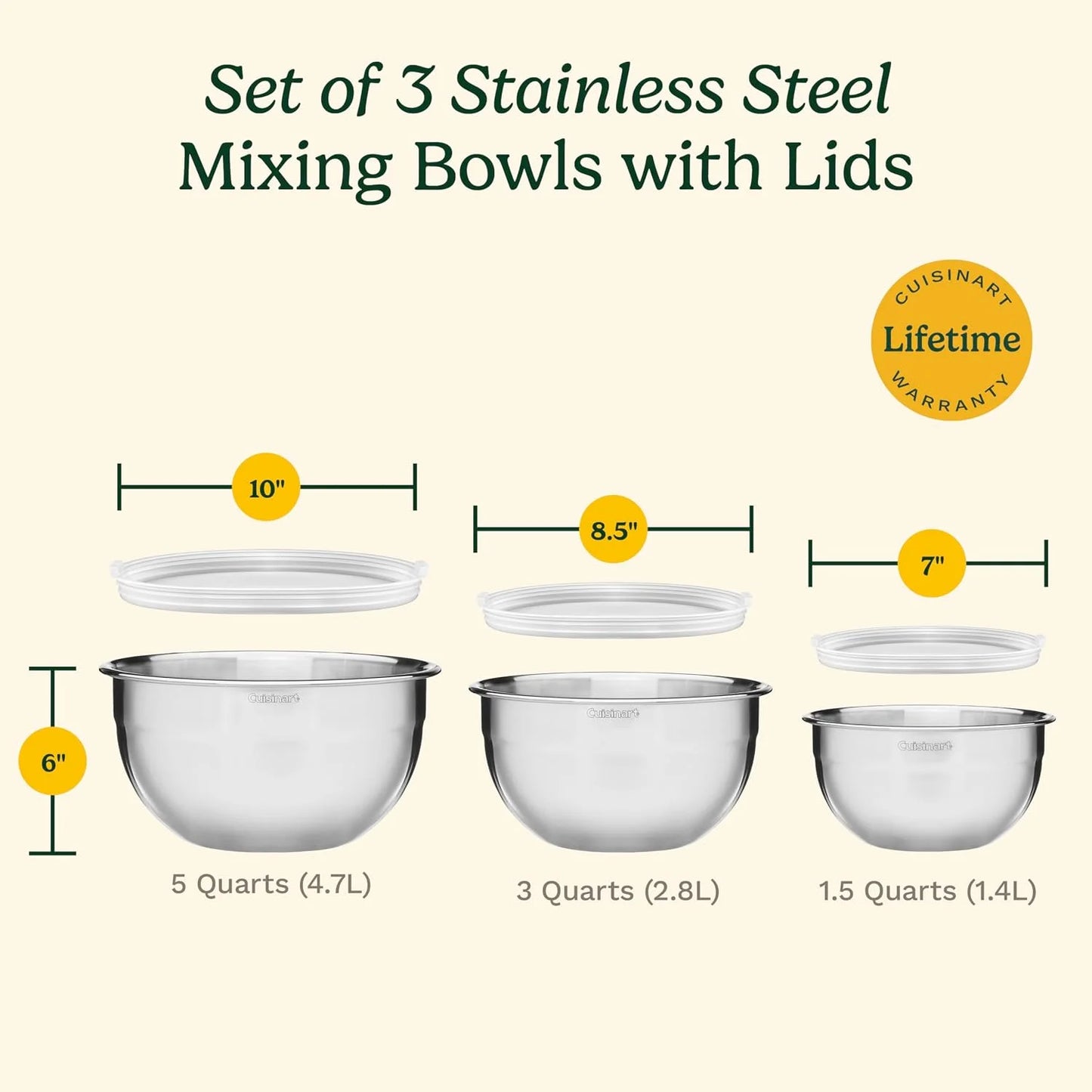 Cuisinart Mixing Bowl Set, Nesting Bowls, Stainless Steel, 3-Piece