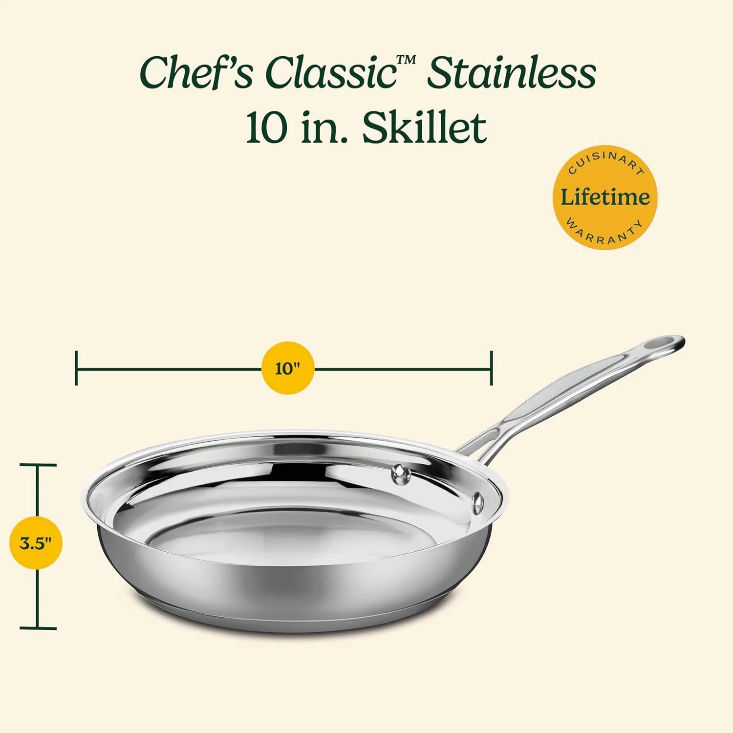 Cuisinart 10-Inch Open Skillet, Stainless Steel Skillet Large Kitchen Pan, Dishwasher Safe, Compatible with Induction, Electric, Gas Cooktops, Oven Safe Saucepan, Cool Grip Handles