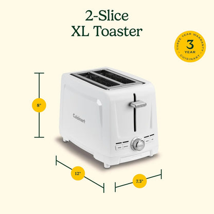 Cuisinart Core Collection 2-Slice Toaster | Extra-Long Slots for Artisan Bread, Bagel | High-Lift Quickview™ | Single Slice & Defrost Function | +30sec Toast Boost | Removable Crumb Tray, White