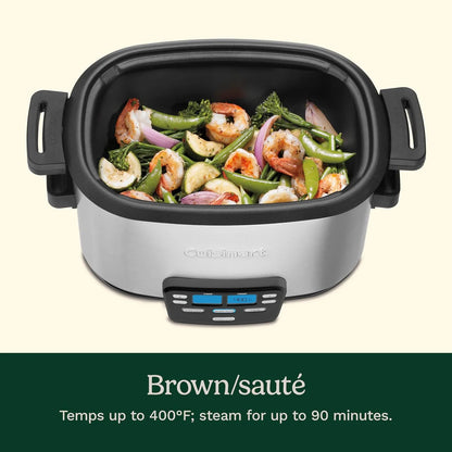 Cuisinart 3-In-1 Cook Central 6-Quart Multi-Cooker: Slow Cooker, Brown/Saute, Steamer, MSC-600 NAS, Silver