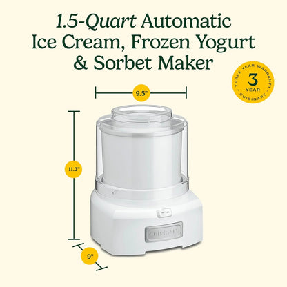Cuisinart Ice Cream Maker Machine, 1.5 Quart Double Insulated Machine, Sorbet and Frozen Yogurt Maker, Ready in 20 Minutes, ICE-21RP1, Red
