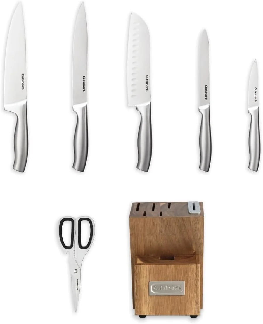 Cuisinart 7 Pc Stainless Steel Essentials Cutlery Block Set with Built in Sharpener