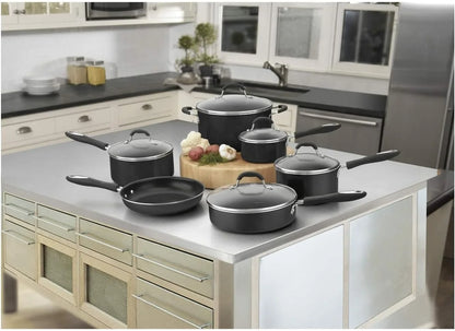 Cuisinart Pots and Pans Set, Nonstick w/Aluminum Core, 11-Piece, Black