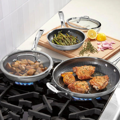 Cuisinart Hybrid Nonstick Frying Pans, Stainless Steel Scratch Proof, 3-Pc