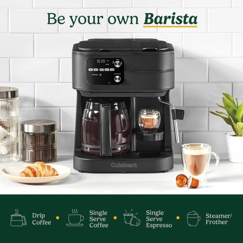 Cuisinart Coffee Center Barista Bar 4-in-1 Coffee Maker, Single-Serve Pods Compatible, Coffeemaker, Three Brewing Sizes, SS-4N1MBNAS, Black