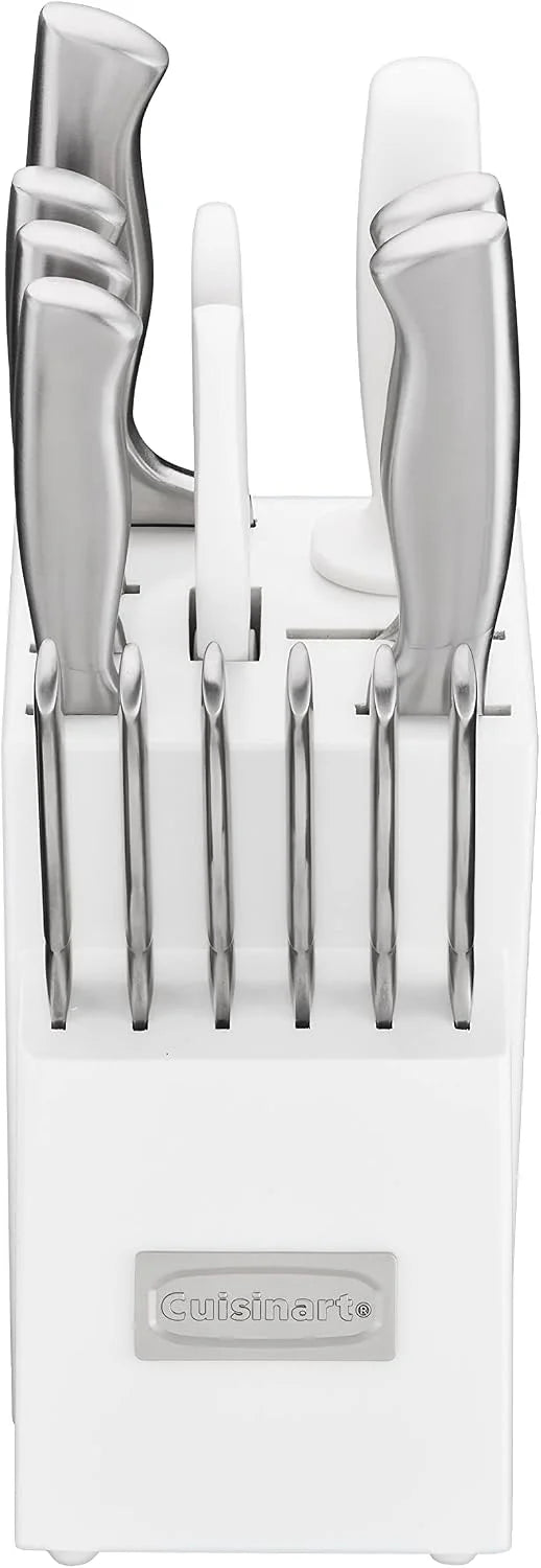 Cuisinart Professional Block Knife Set, 15pc Cutlery Knife Set with Steel Blades for Precise Cutting, Lightweight, Stainless Steel Durable & Dishwasher Safe, White