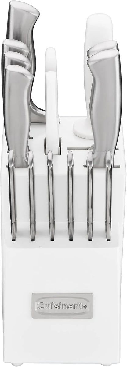Cuisinart Professional Block Knife Set, 15pc Cutlery Knife Set with Steel Blades for Precise Cutting, Lightweight, Stainless Steel Durable & Dishwasher Safe, White
