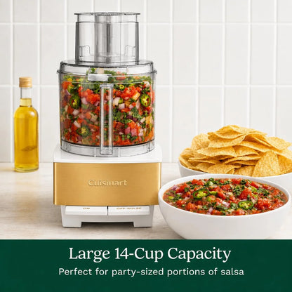 Cuisinart Food Processor 14-Cup Vegetable Chopper for Mincing, Dicing, Shredding, Puree & Kneading Dough, White/Gold Stainless Steel, DFP-14WGY