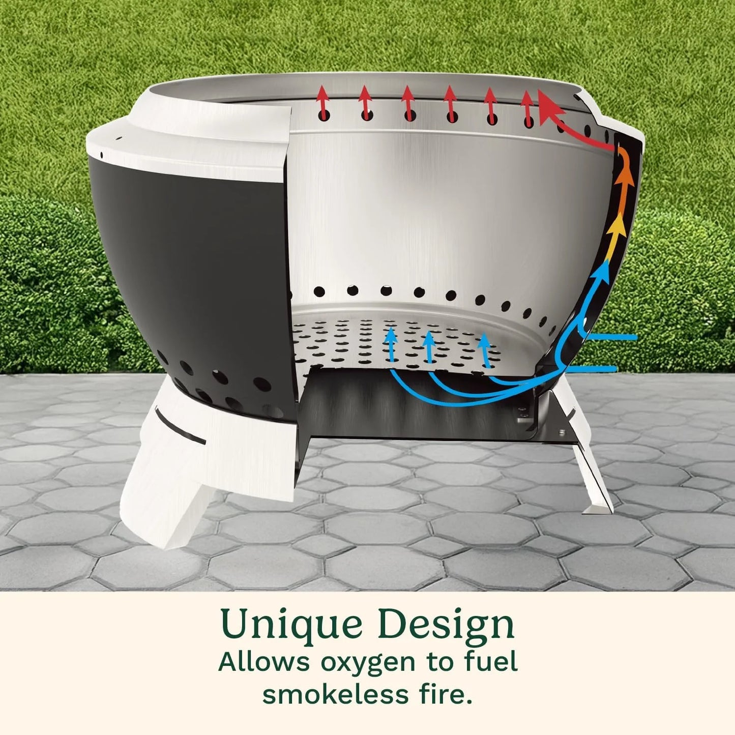 Cuisinart 19.5” Cleanburn Smokeless Fire Pit with Removable Base for Ash, Portable Wood Burning Outdoor Fireplace, Stainless Steel Smoke Free Outdoor Heater, Enhanced Airflow and Easy Cleanup
